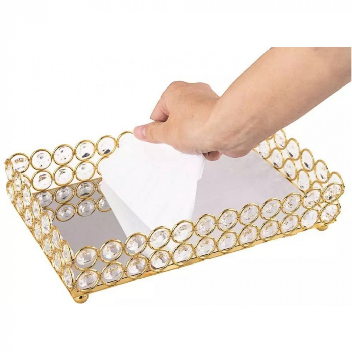 Tava decorativa, moderna, dreptunghiulara, cu oglinda si cristale din plastic, 29 x 22.5 cm [4]