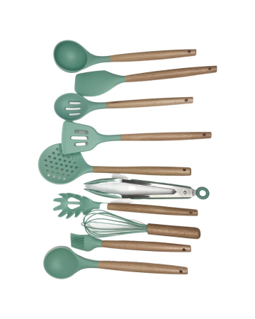 Set ustensile bucatarie din silicon, cu maner rezistent din bambus [11]