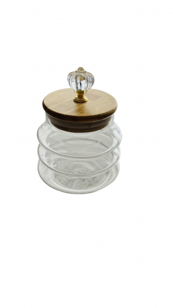 Borcan din sticla, cu capac din lemn, model elegant, capacitate 500 ml [1]