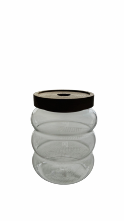 Borcan din sticla, cu capac din lemn, model minimalist, capacitate 650 ml [0]