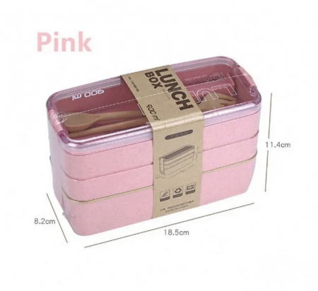 Caserola pentru mancare, 3 spatii depozitare, tacamuri incluse, 900ml, Bento Lunch Box [4]