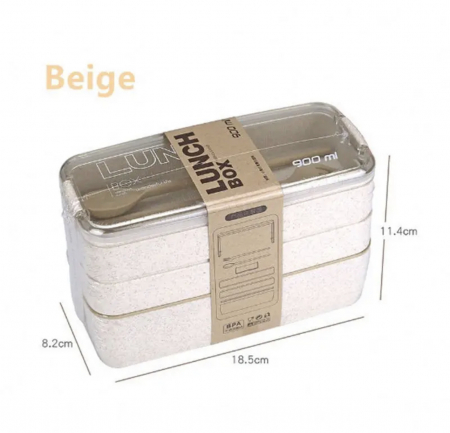 Caserola pentru mancare, 3 spatii depozitare, tacamuri incluse, 900ml, Bento Lunch Box [6]