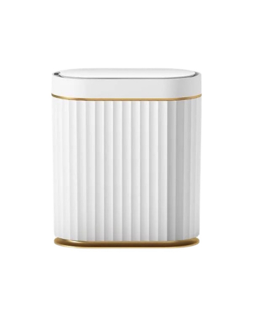 Decor - Cos de gunoi inteligent, cu senzori, incarcare USB, 9L, alb cu auriu, 30x16x32 cm
