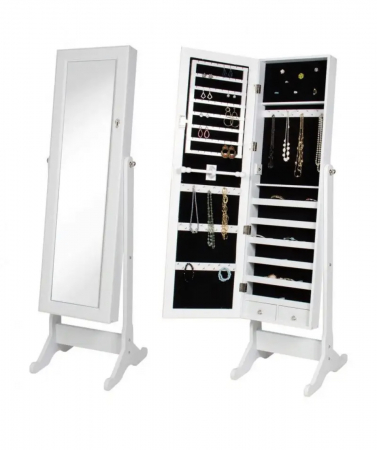 Decor - Dulap vertical pentru bijuterii si accesorii, cu oglinda si incuietoare, lemn MDF