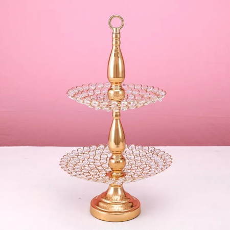 Fructiera eleganta, 2 etaje, platouri cosulet, metal si cristale plastic [2]