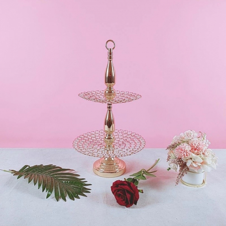 Fructiera eleganta, 2 etaje, platouri cosulet, metal si cristale plastic [1]