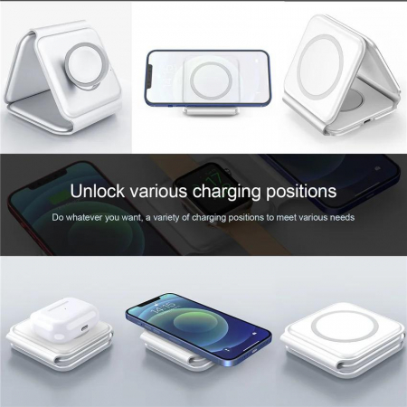 Incarcator 3 in 1, pliabil, incarcare wireless, 15W, negru [5]