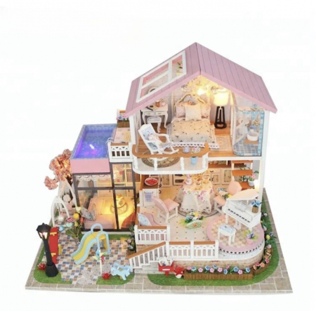 Kit constructie casuta pentru papusi in miniatura, cu lumini si accesorii pentru asamblarea ei [4]