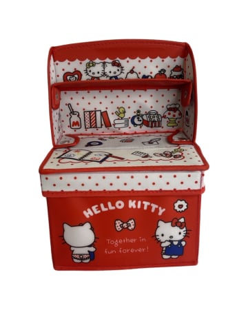 Accesorii fetite - Mini cosulet pentru depozitarea jucariilor, pliabil, carton cu masuta banc de joaca, hello kitty