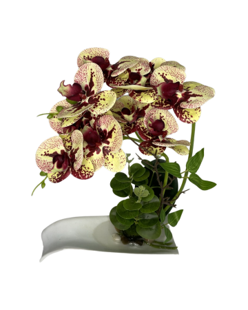 Orhidee decorativa , artificiala, cu farfurie ceramica, 30 cm [6]
