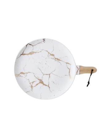 Platou ceramica, oval, cu maner din lemn, model marmura, 35x26cm [5]