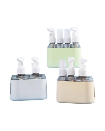 Set 3 recipiente pentru calatorie, din plastic, 50ml si 100ml, husa silicon [8]