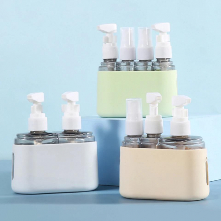 Set 3 recipiente pentru calatorie, din plastic, 50ml si 100ml, husa silicon [5]