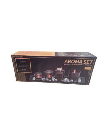 Decor - Set aromaterapie, parfum de camera, lumanari, tava decorativa cu pietre inclusa