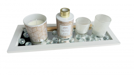 Decor - Set aromaterapie, parfum de camera, lumanari, tava decorativa cu pietre inclusa