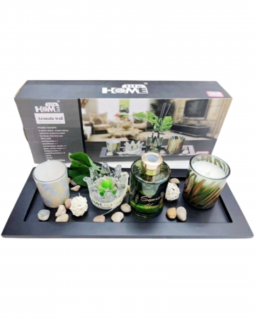 Decor - Set aromaterapie, parfum de camera, lumanari, tava decorativa, verde