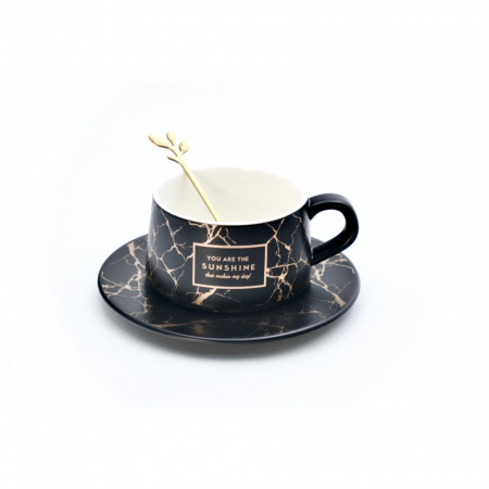 Produse - Set cana, farfurie si lingurita, ceramica, model marble