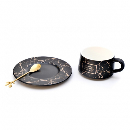 Set cana, farfurie si lingurita, ceramica, model marble [1]