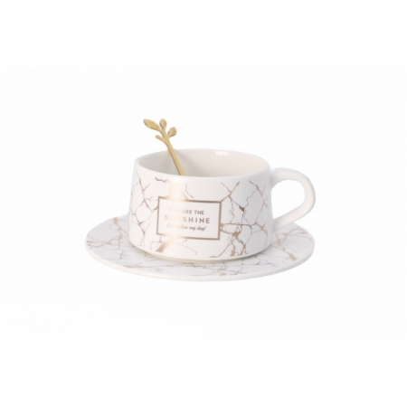 Set cana, farfurie si lingurita, ceramica, model marble [3]