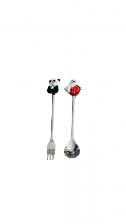 Set lingurita si furculita inox, cu carcasa plastic, model Panda Strawberry [1]