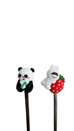 Set lingurita si furculita inox, cu carcasa plastic, model Panda Strawberry [2]