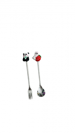 Set lingurita si furculita inox, cu carcasa plastic, model Panda Strawberry [0]