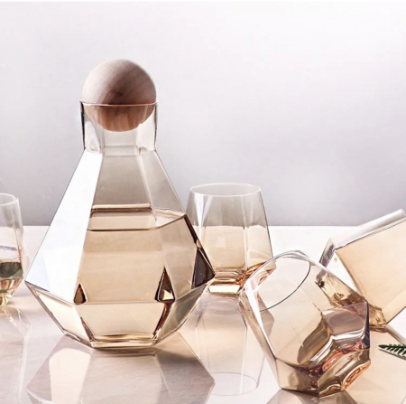 Cani, cesti si pahare - Set sticla cu 4 pahare, capac forma bila, model minimalist diamond, capacitate sticla 1380ml, pahar 300ml