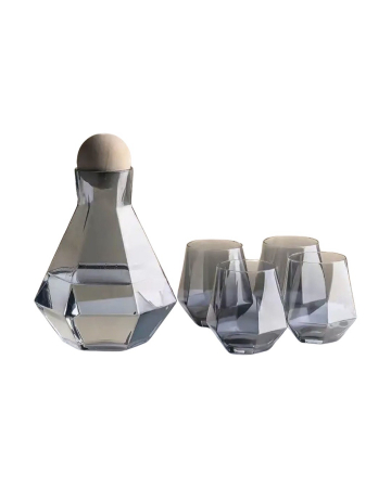 Set sticla cu 4 pahare, capac forma bila, model minimalist diamond, capacitate sticla 1380ml, pahar 300ml [4]