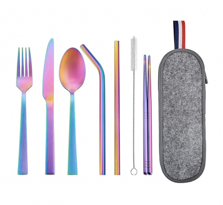Bucatarie - Set tacamuri inox, pentru calatorit, 7 piese si husa inclusa