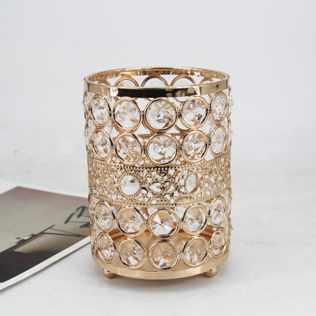 Produse - Suport pensule machiaj crystal, rotund, gold, cu model broderie