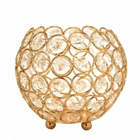 Decor - Suport pensule machiaj crystal, rotund, sferic, gold, inaltime 9cm