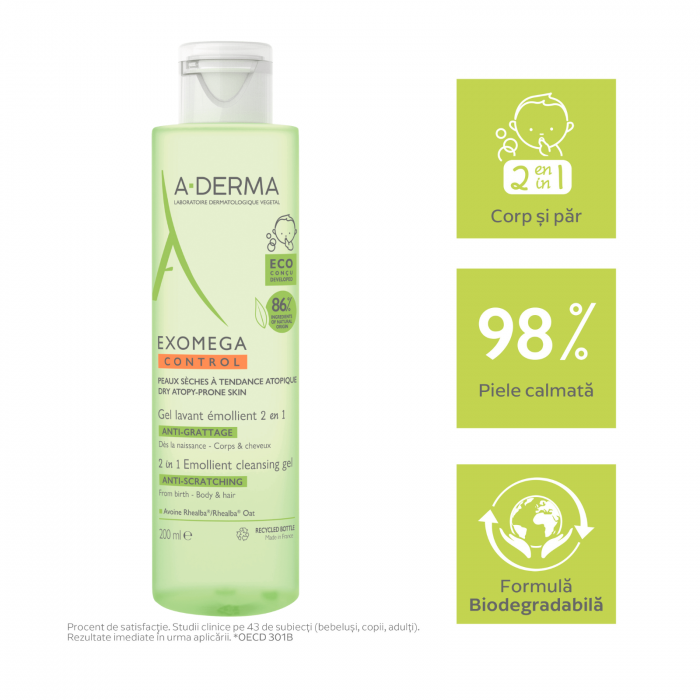 A-derma Exomega Control 2 in 1 gel de curatare 200 ml [3]