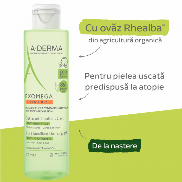 A-derma Exomega Control 2 in 1 gel de curatare 200 ml [2]