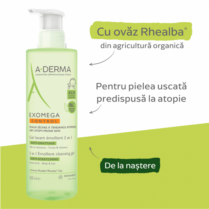 A-derma Exomega Control 2 in 1 gel de curatare 500 ml [4]