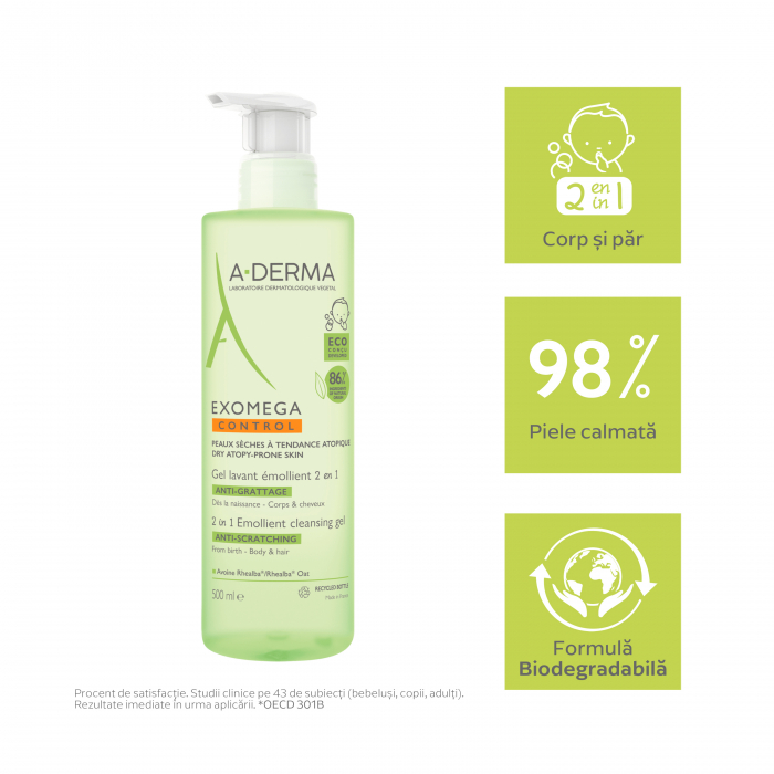 A-derma Exomega Control 2 in 1 gel de curatare 500 ml [5]