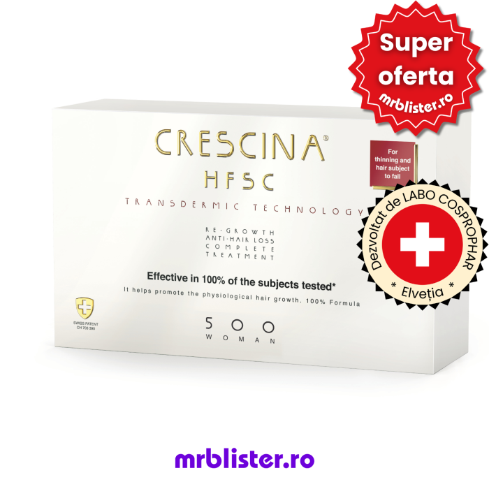 Crescina Re-Growth & Anti-hair Loss HFSC Transdermic Technology 500 Tratament complet pentru femei 10+10 fiole [1]