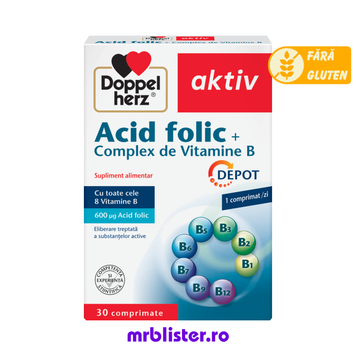 Doppelherz Aktiv Acid Folic + Complex de Vitamine B Depot 30 comprimate [1]
