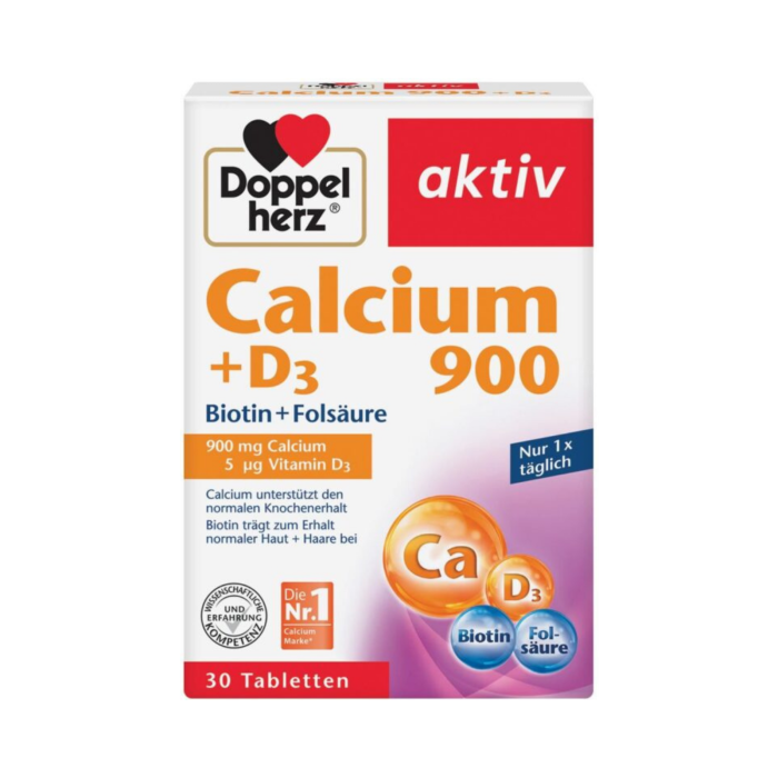 Doppelherz Aktiv Calciu 900 + D3 + Biotină + Acid Folic 30 comprimate [2]