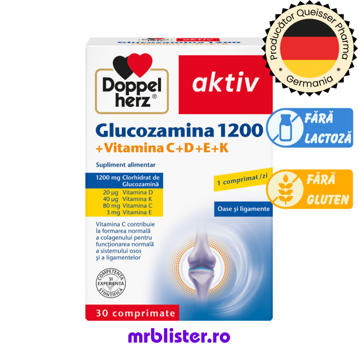 Doppelherz Aktiv Glucozamina 1200 + Vitamina C+D+E+K 30 comprimate [1]