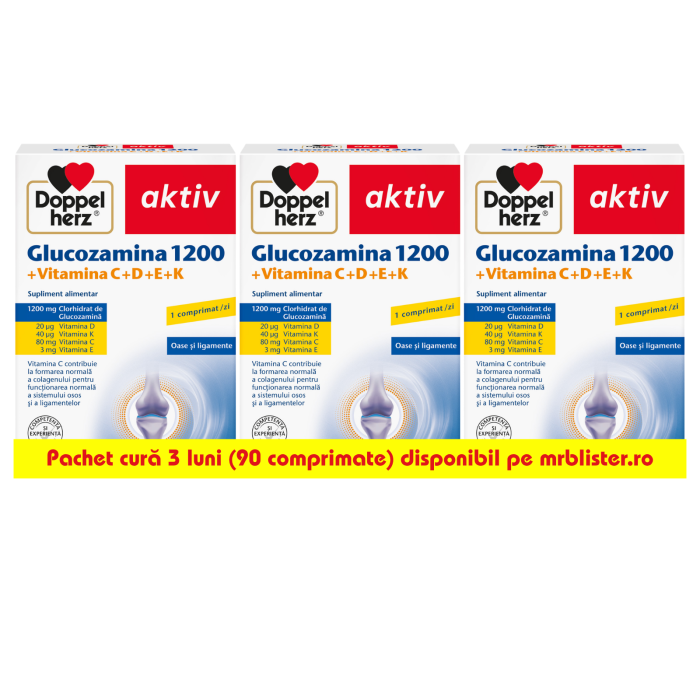 Doppelherz Aktiv Glucozamina 1200 + Vitamina C+D+E+K 90 comprimate pachet cura 3 luni [2]