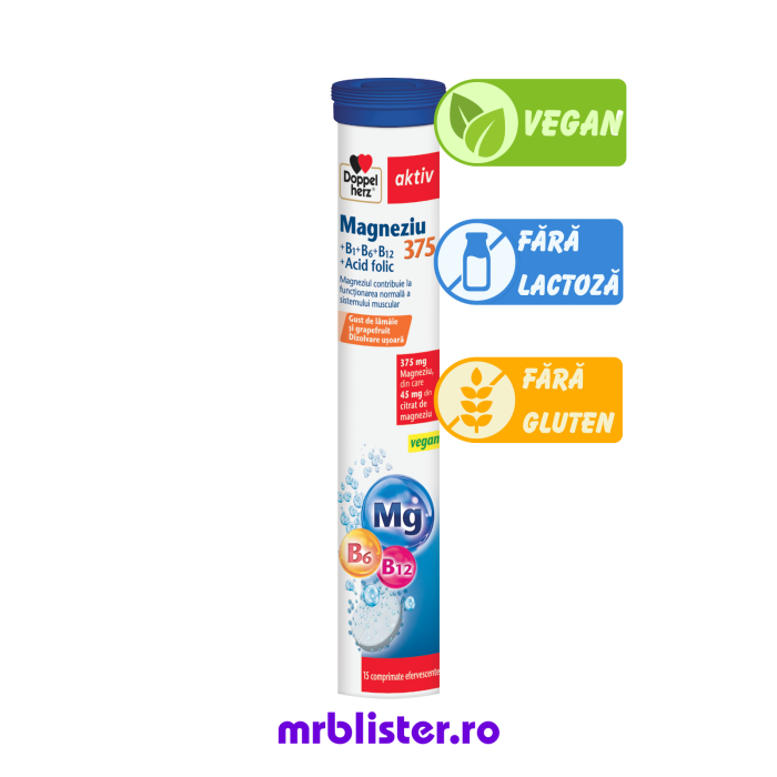 Doppelherz Aktiv Magneziu 375 mg + B1 + B6 + B12 + Acid Folic 15 comprimate efervescente [1]