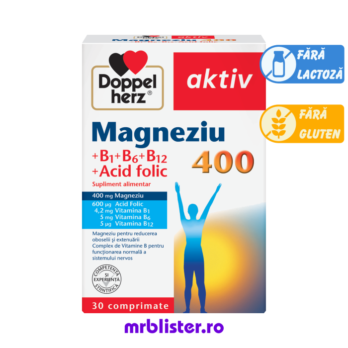 Doppelherz Aktiv Magneziu 400 mg + B1 + B6 + B12 + Acid Folic 30 comprimate [1]