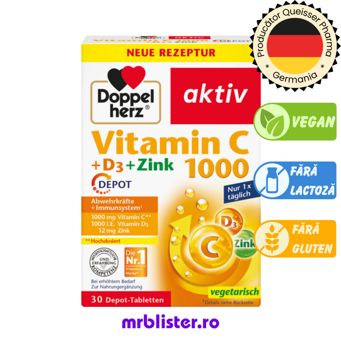 Doppelherz Aktiv Vitamina C 1000 + D3 + Zinc Depot 30 comprimate [1]