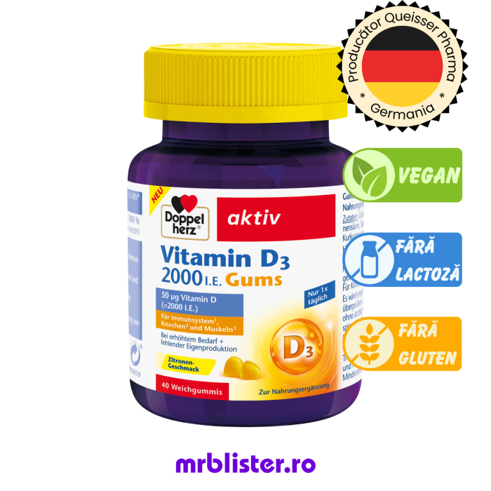 Doppelherz Aktiv Vitamina D3 2000 UI Gums 40 jeleuri gumate [1]