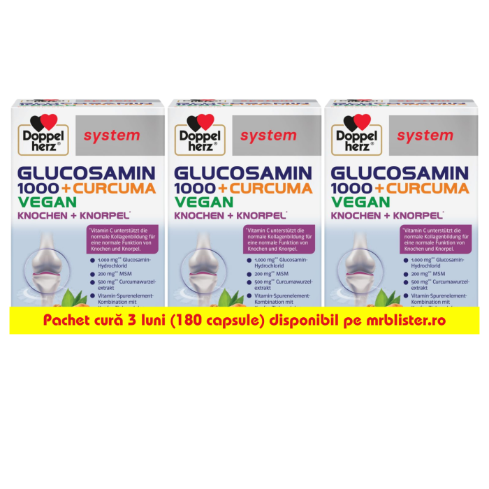 Doppelherz System Glucozamina 1000 + Curcuma 180 capsule pachet cura 3 luni [2]