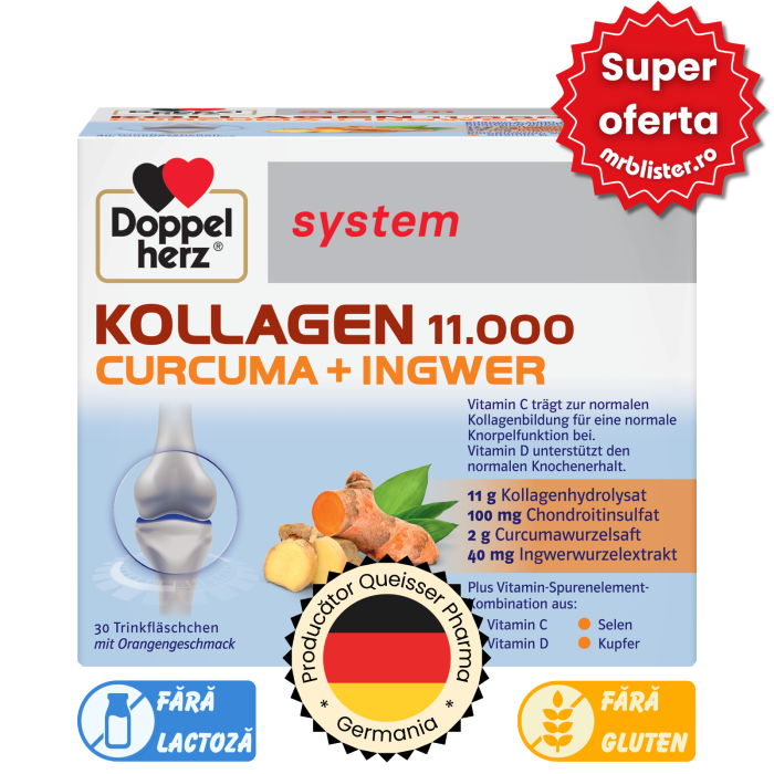 Doppelherz System Kollagen 11000 Curcuma + Ghimbir 30 flacoane [1]