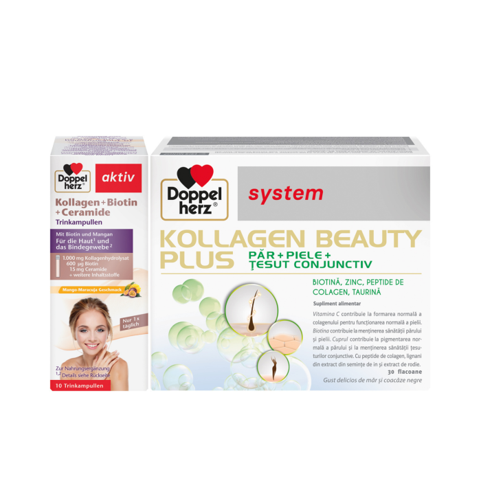 Doppelherz System Kollagen Beauty Plus 30 flacoane + Kollagen Biotina Ceramide 10 flacoane pachet promotional [2]