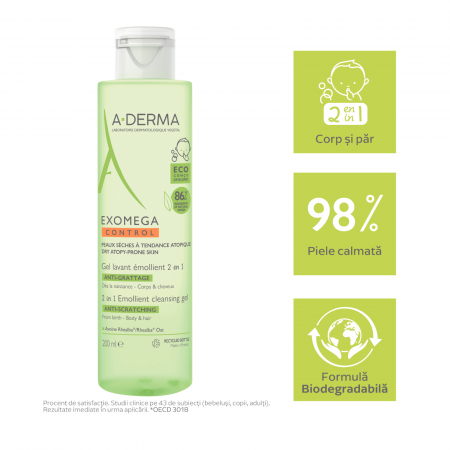 A-derma Exomega Control 2 in 1 gel de curatare 200 ml [2]