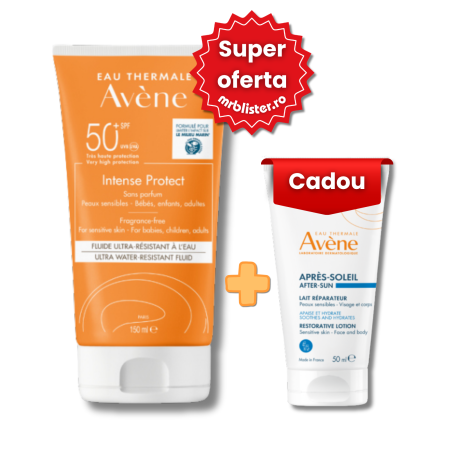 Toate produsele - Avene Lotiune protectie solara SPF 50+ Intense Protect 150 ml + Avene Lotiune reparatoare dupa expunerea la soare 50 ml
