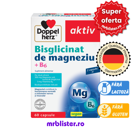 Toate produsele - Doppelherz Aktiv Bisglicinat de magneziu + B6 60 capsule